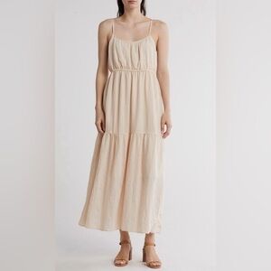 Love Stitch Natural‎ Spaghetti Strap Tiered Bohemian Maxi Sundress